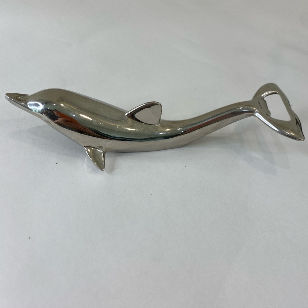 Vintage Barware Silver Tone Metal Dolphin Bottle Opener Coastal Beach-House